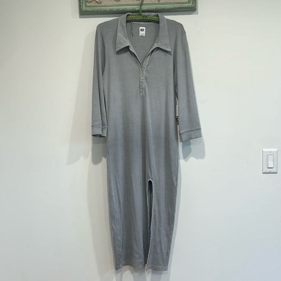 NSF RIB KNIT CASUAL CHIC STORMY GREY Lounge MIDI DRESS W SLIT WOMENS XL NEW NWT - Picture 1 of 7